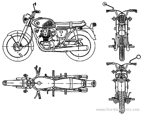 Мотоцикл Honda CB250 (1971) - чертежи, габариты, рисунки