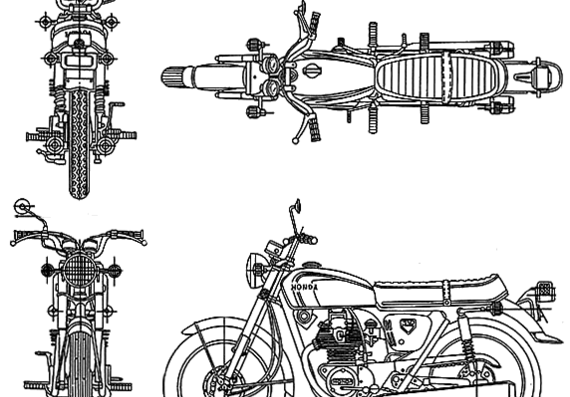 Мотоцикл Honda CB350 (1970) - чертежи, габариты, рисунки