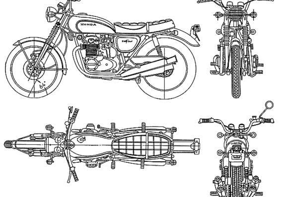 Мотоцикл Honda CB500 Four (1971) - чертежи, габариты, рисунки