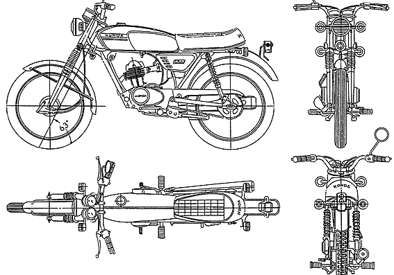 Мотоцикл Honda CB50 (1971) - чертежи, габариты, рисунки