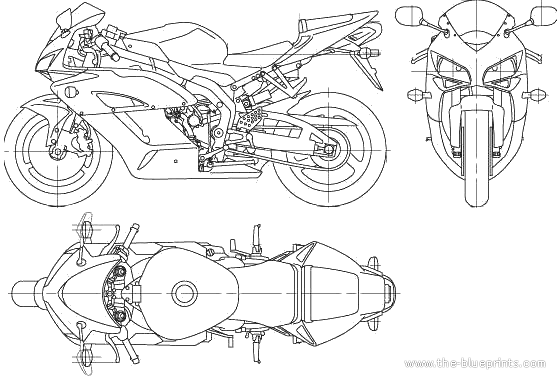 Мотоцикл Honda CBR1000RR (2006) - чертежи, габариты, рисунки