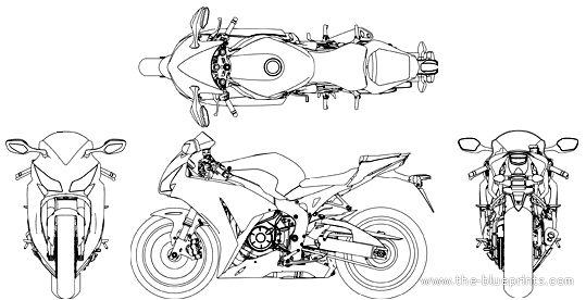 Honda CBR 1000 RR motorcycle (2013) - drawings, dimensions, figures