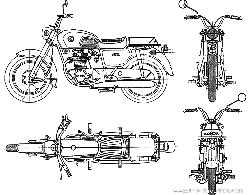 Мотоцикл Honda CD125 (1969) - чертежи, габариты, рисунки