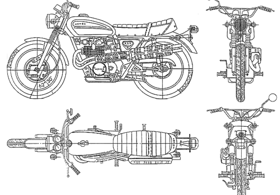 Мотоцикл Honda CL450 (1970) - чертежи, габариты, рисунки