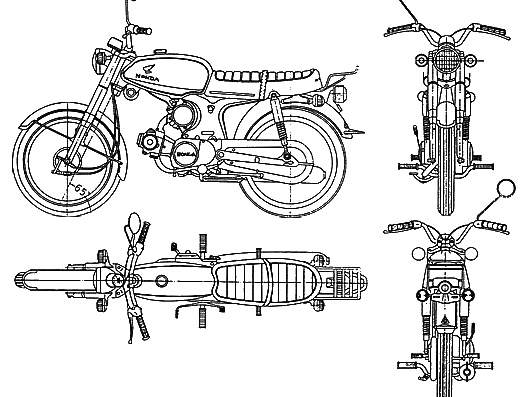 Мотоцикл Honda CS90 (1969) - чертежи, габариты, рисунки
