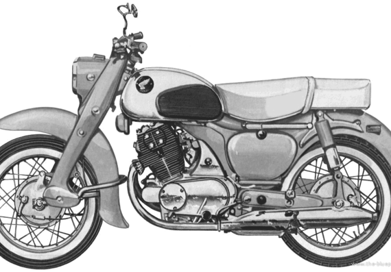 Мотоцикл Honda Dream 305 (1962) - чертежи, габариты, рисунки