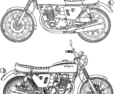 Мотоцикл Honda Dream CB750 Four - чертежи, габариты, рисунки