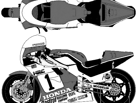 Мотоцикл Honda NSR 500 (1984) - чертежи, габариты, рисунки