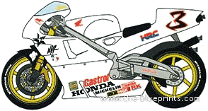 Мотоцикл Honda NSR 500 (1996) - чертежи, габариты, рисунки