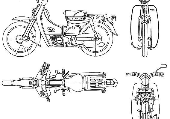 Мотоцикл Honda Q50 (1971) - чертежи, габариты, рисунки