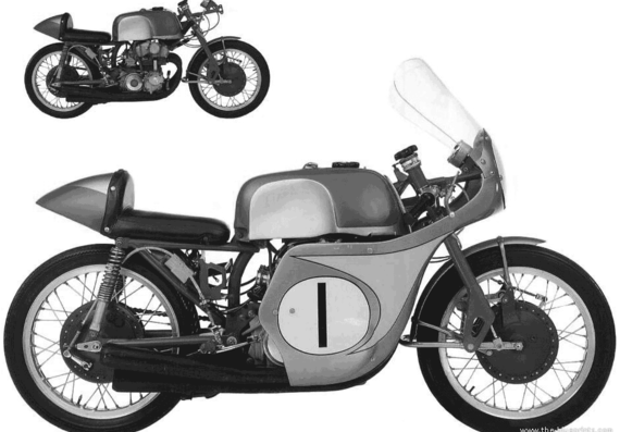 Мотоцикл Honda RC160 (1959) - чертежи, габариты, рисунки