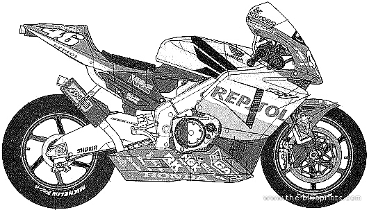Honda RC211V motorcycle (2002) - drawings, dimensions, figures