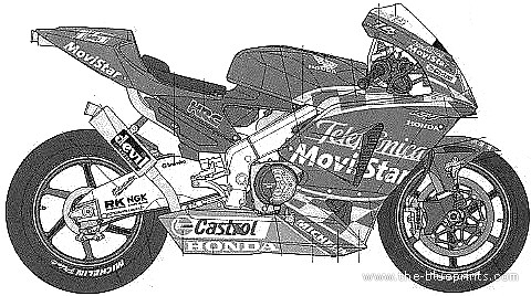 Мотоцикл Honda RC211V (2003) - чертежи, габариты, рисунки