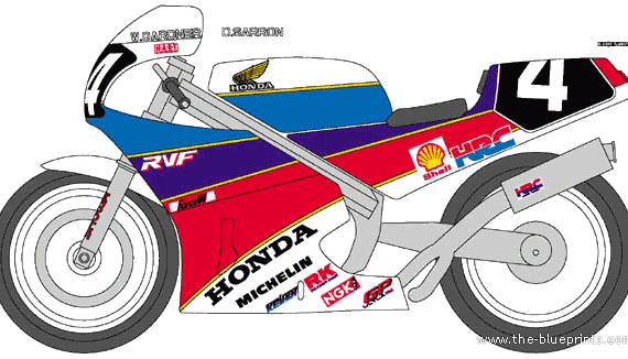 Мотоцикл Honda RC45 - чертежи, габариты, рисунки