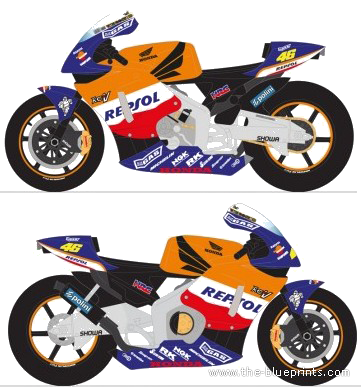 Мотоцикл Honda RC 211V - чертежи, габариты, рисунки