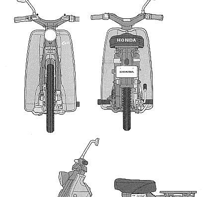 Мотоцикл Honda Super Cub (1958) - чертежи, габариты, рисунки