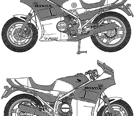 Мотоцикл Honda VF750F - чертежи, габариты, рисунки