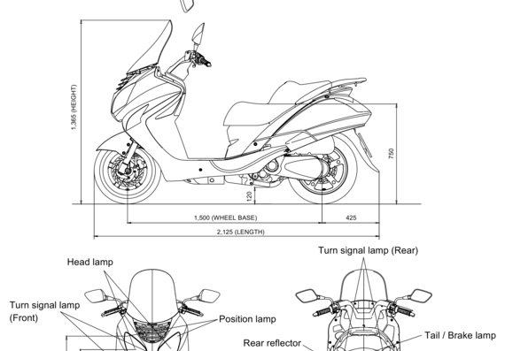 Hyosung MS3-250 motorcycle - drawings, dimensions, figures
