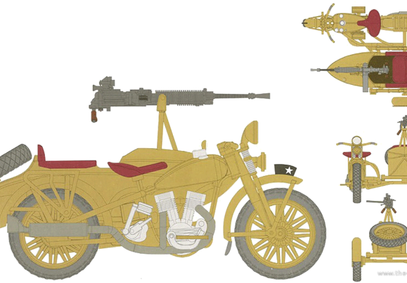 IJA Rikuo with Type 92 MG motorcycle - drawings, dimensions, figures
