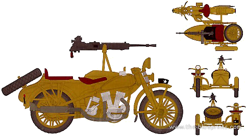 Мотоцикл IJA Type 97 Motorcycle Rikuo + Type 92 MG - чертежи, габариты, рисунки