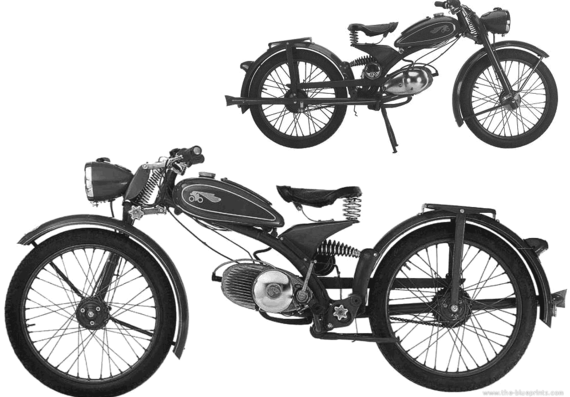 Мотоцикл Imme R100 (1948) - чертежи, габариты, рисунки