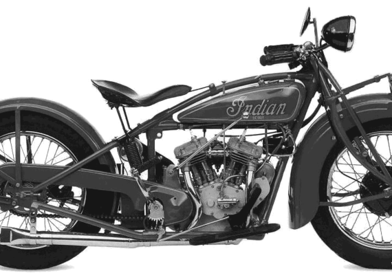 Indian 101 Scout motorcycle (1928) - drawings, dimensions, pictures