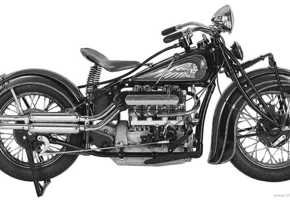 Мотоцикл Indian Four (1936) - чертежи, габариты, рисунки