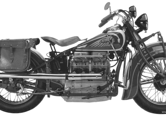 Мотоцикл Indian Four (1938) - чертежи, габариты, рисунки