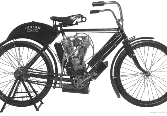 Мотоцикл Indian Twin (1907) - чертежи, габариты, рисунки