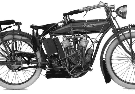 Indian V twin motorcycle (1914) - drawings, dimensions, pictures