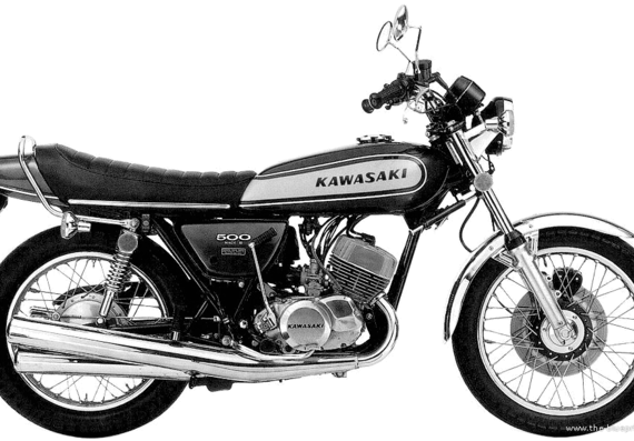 Мотоцикл Kawasaki 500 MachIII (1974) - чертежи, габариты, рисунки