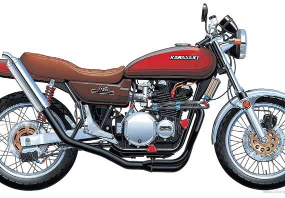 Мотоцикл Kawasaki 750 - чертежи, габариты, рисунки