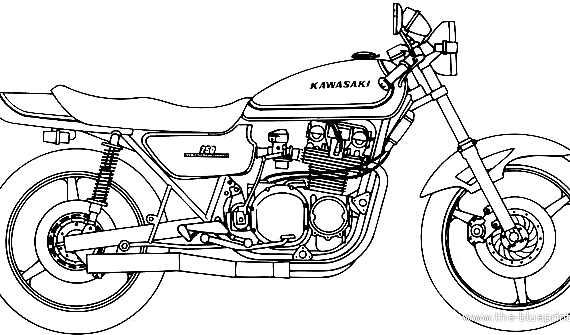 Мотоцикл Kawasaki 750 ZII Custom - чертежи, габариты, рисунки