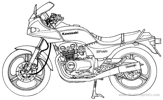 Kawasaki GPZ-400 motorcycle - drawings, dimensions, figures