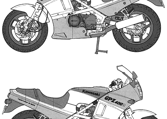 Kawasaki GPZ400R motorcycle - drawings, dimensions, figures