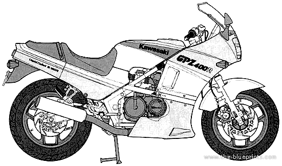 Мотоцикл Kawasaki GPZ400R (1985) - чертежи, габариты, рисунки