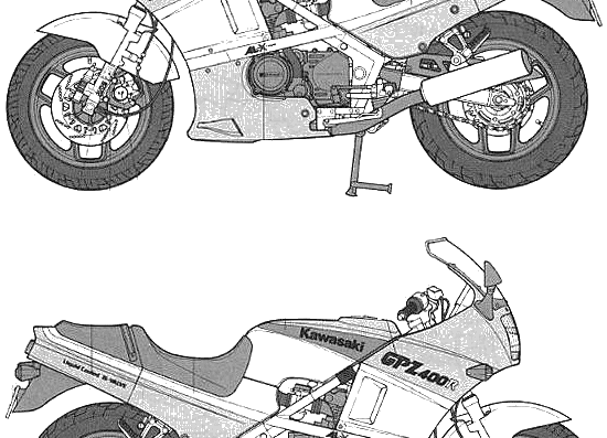 Мотоцикл Kawasaki GPZ400R (1986) - чертежи, габариты, рисунки