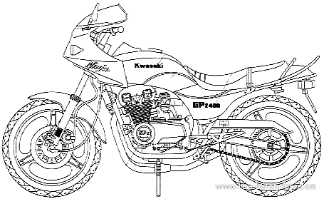 Kawasaki GPZ400 Custom motorcycle - drawings, dimensions, pictures