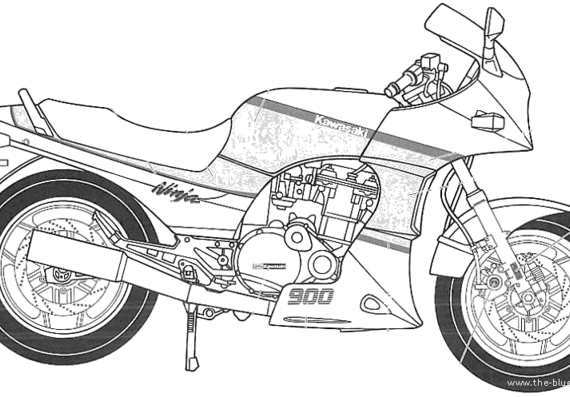Мотоцикл Kawasaki GPZ900R Ninja Type-A2 - чертежи, габариты, рисунки