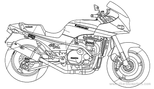 Мотоцикл Kawasaki GPZ900R Tsukigi Racing - чертежи, габариты, рисунки