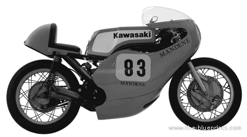 Мотоцикл Kawasaki H1R (1971) - чертежи, габариты, рисунки