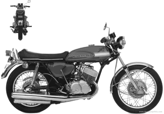 Мотоцикл Kawasaki H1 Mach3 (1970) - чертежи, габариты, рисунки