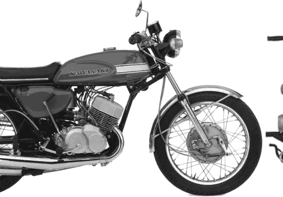 Мотоцикл Kawasaki H1 Mach III (1970) - чертежи, габариты, рисунки