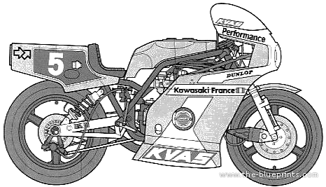 Мотоцикл Kawasaki KR1000F (1981) - чертежи, габариты, рисунки