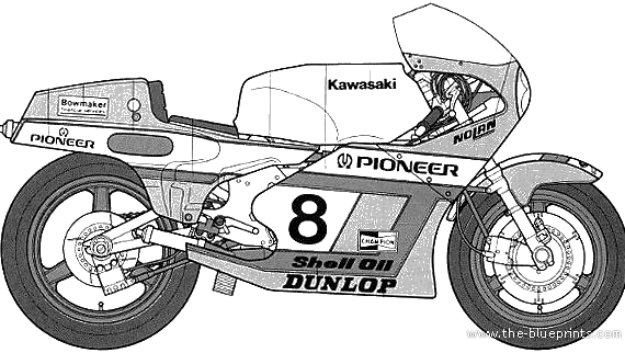 Мотоцикл Kawasaki KR500 GP (1980) - чертежи, габариты, рисунки