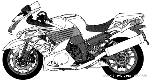 Мотоцикл Kawasaki Ninja ZX-14 (2007) - чертежи, габариты, рисунки