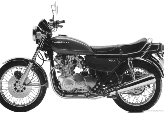 Мотоцикл Kawasaki Z750 (1976) - чертежи, габариты, рисунки