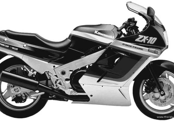 Мотоцикл Kawasaki ZX10 (1988) - чертежи, габариты, рисунки