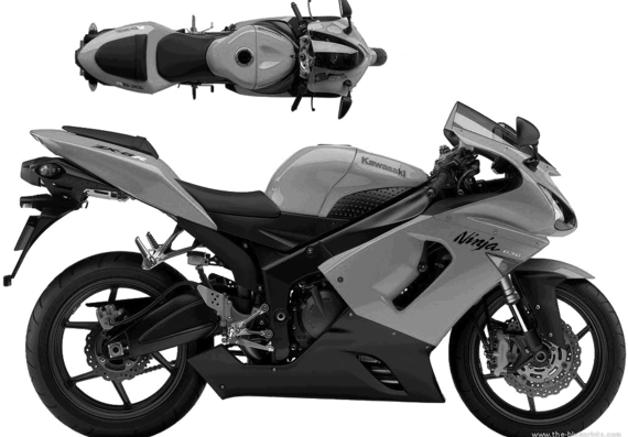 Мотоцикл Kawasaki ZX6R (2005) - чертежи, габариты, рисунки