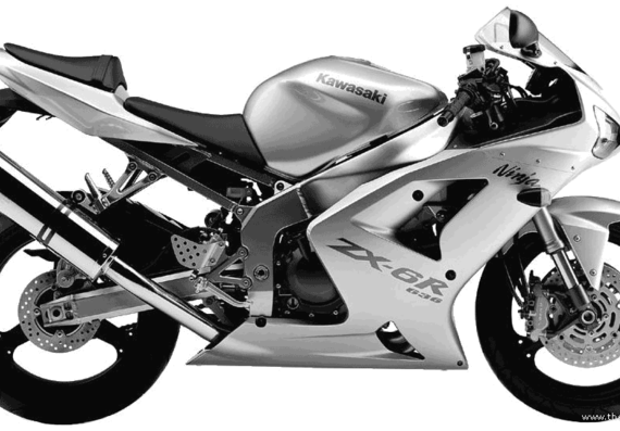 Мотоцикл Kawasaki ZX6R 636 (2004) - чертежи, габариты, рисунки
